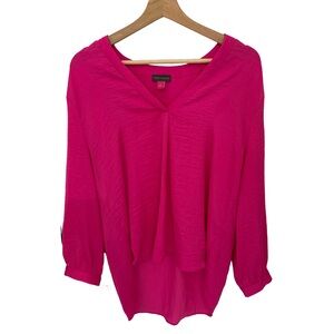 Vince Camuto Hot Pink V Neck High Low Hem Blouse Size Large